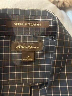Eddie Bauer Navy and White Windowpane Button-Up Shirt